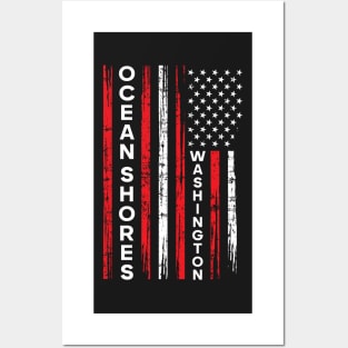 OCEAN SHORES WASHINGTON USA FLAG DISTRESSED Posters and Art